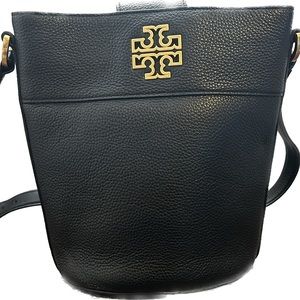 Tory Burch Leather Bucket Handbag with Gold emblem